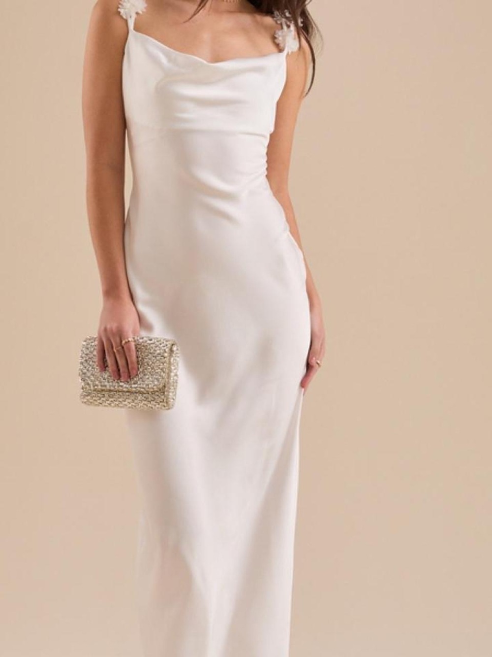 Altar'd State Ivory Satin Cowl Neck Maxi Dress